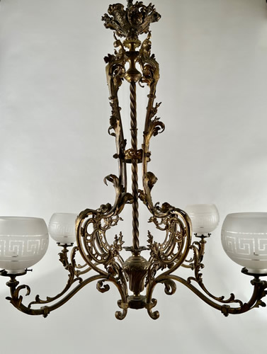 Large Art Nouveau Cast Bronze Chandelier